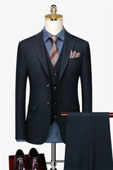 New Arrival Dark Navy 3 Piece Notched Lapel Business Suit