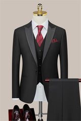 Newest Black Peaked Lapel 3 Piece Wedding Suit