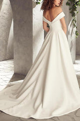 Off-Shoulder Ball-Gown Beach Wedding Dresses Satin