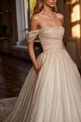 Off-Shoulder Sequined Court Train Wedding Dress