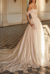 Off-Shoulder Sequined Court Train Wedding Dress