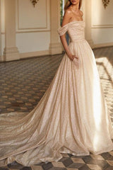 Off-Shoulder Sequined Court Train Wedding Dress