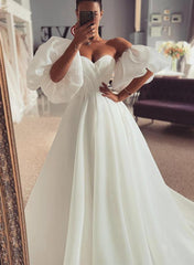 Off-The-Shoulder A-Line Beach Wedding Dress with Split Front and 1/2 Sleeves