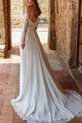 Off-The-Shoulder A-Line Wedding Dresses with Lace Long Sleeves