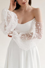Off-The-Shoulder A-Line Wedding Dresses with Long Sleeves and Split Front