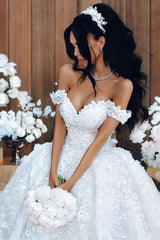 Off The Shoulder Appliques Luxurious Wedding Dress Princess Ball Gown Bridal Dress