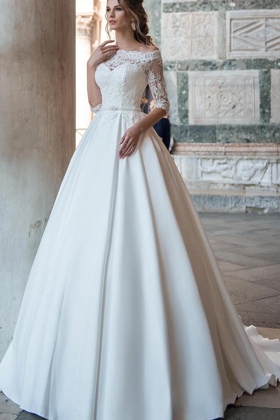 Off-The-Shoulder Ball-Gown Wedding Dresses With Sleeves