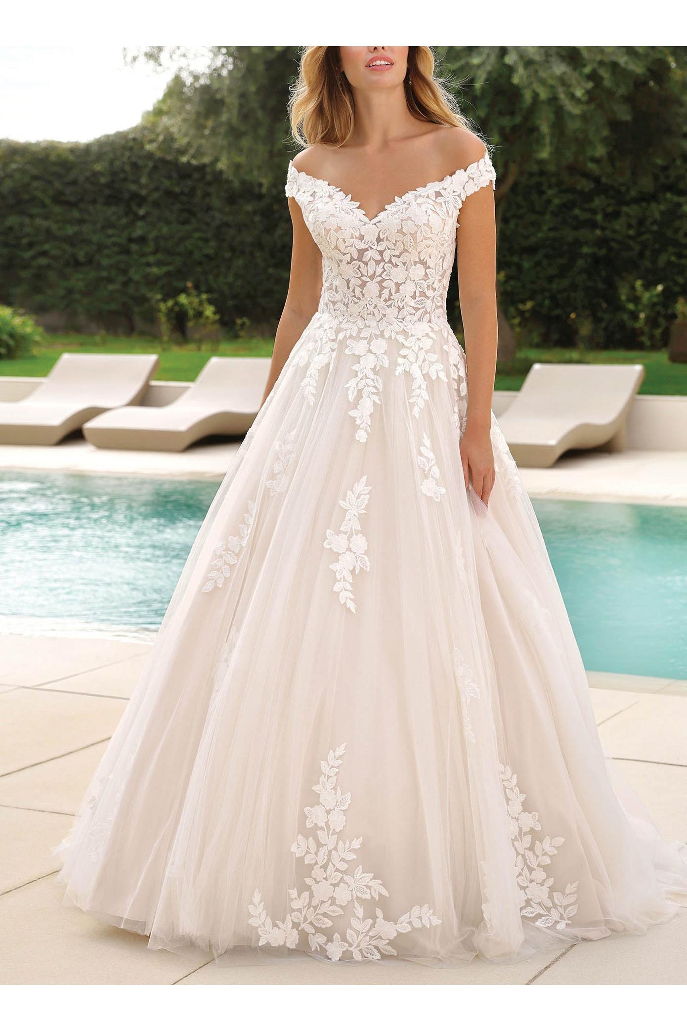 Dreamyannie Women Wedding Dress Off-The-Shoulder Ball-Gown Bridal Dress with Classic Lace Dreamyannie UK Dreamyannie Women Wedding Dress Off-The-Shoulder Ball-Gown Bridal Dress with Classic Lace Dreamyannie UK