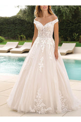 Off-The-Shoulder Ball-Gown Wedding Dresses with Classic Lace