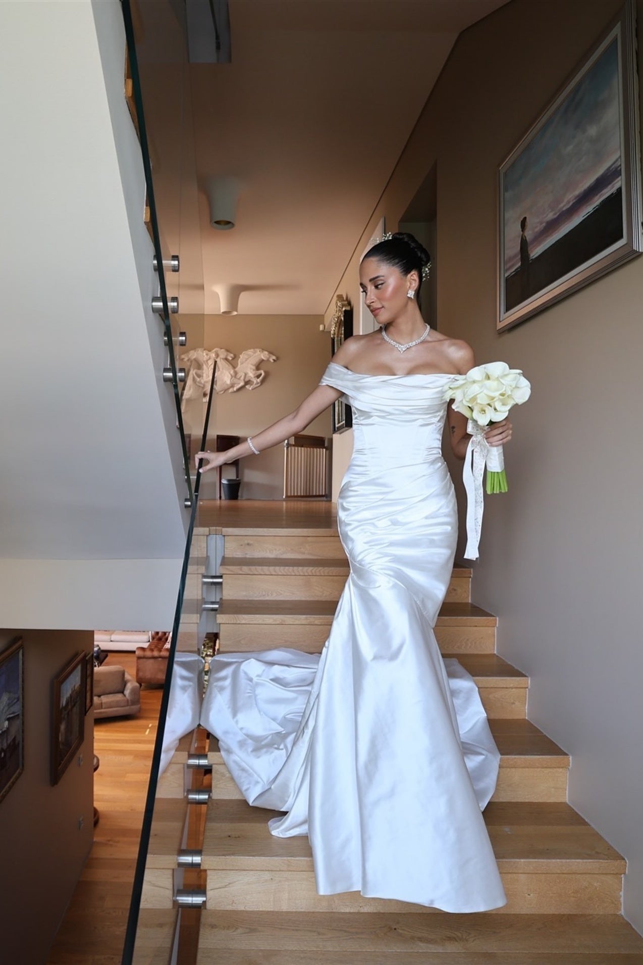 Off The Shoulder Beach Wedding Dress Satin Mermaid Bridal Gown