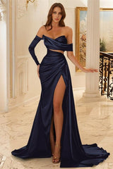 Off The Shoulder Charmeuse Bridesmaid Dresses With High Split