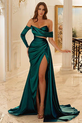 Off The Shoulder Charmeuse Bridesmaid Dresses With High Split