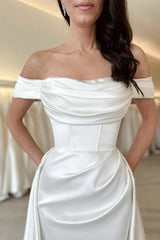 Off-The-Shoulder Cowl Neck Satin Wedding Dresses