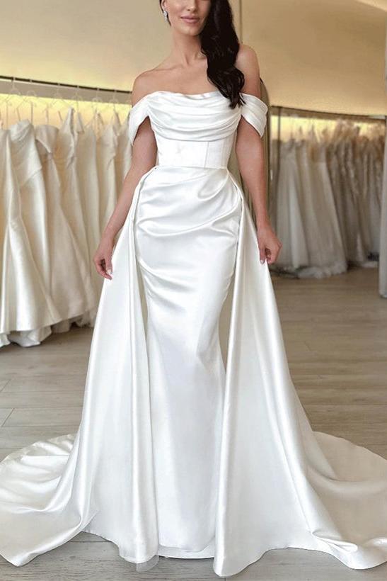 Off-The-Shoulder Cowl Neck Satin Wedding Dresses
