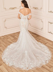 Off The Shoulder Lace Mermaid Beach Wedding Dress