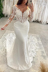 Off-The-Shoulder Long Sleeves Lace Wedding Dresses - Trumpet/Mermaid