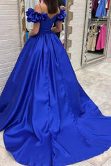 Off The Shoulder Royal Blue Prom Dress Satin Ball Gown Formal Dress