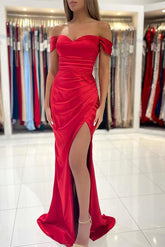 Off The Shoulder Simple Bridesmaid Dresses With Split Front