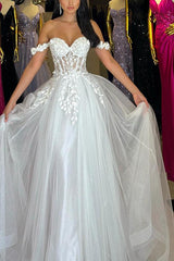 Off-The-Shoulder Sleeveless A-Line Sweep Train Wedding Dresses