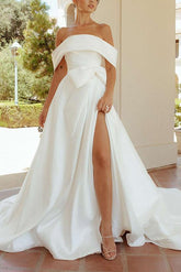 Off-The-Shoulder Sleeveless Beach Wedding Dresses With Split Front/Bow(s)