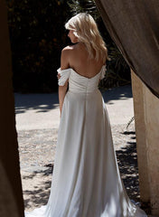 Off-The-Shoulder Sleeveless Chiffon Beach Wedding Dresses