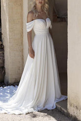 Off-The-Shoulder Sleeveless Chiffon Beach Wedding Dresses