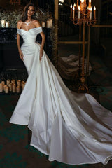 Off-The-Shoulder Sleeveless Court Train Wedding Dresses With Beading