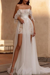 Off-The-Shoulder Sleeveless Lace Beach Wedding Dresses