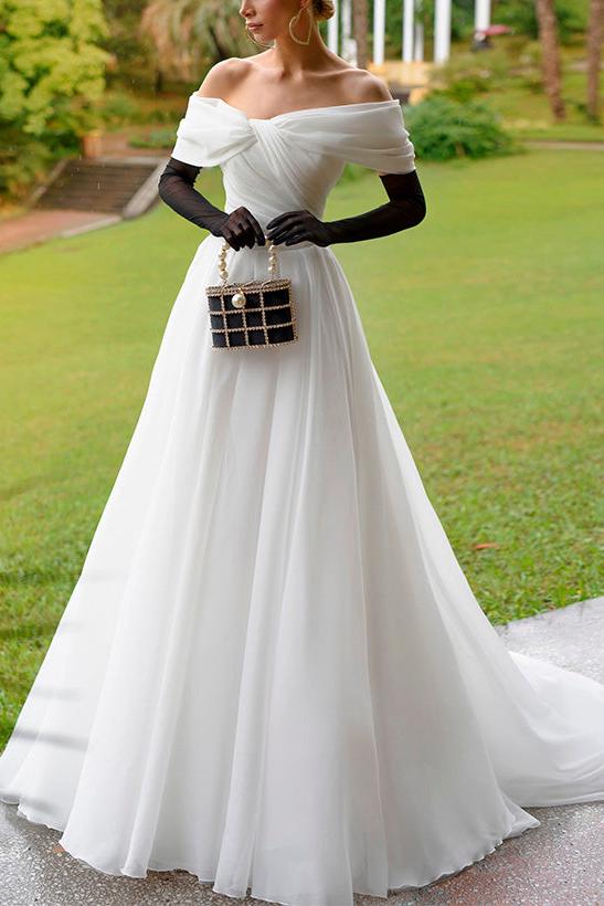 Off-The-Shoulder Sleeveless Organza Wedding Dress