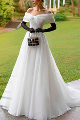 Off-The-Shoulder Sleeveless Organza Wedding Dress