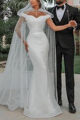 Off-The-Shoulder Sleeveless Sequined Trumpet/Mermaid Beach Wedding Dresses