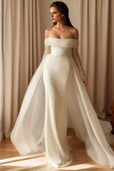 Off-The-Shoulder Sleeveless Sweep Train Sequined Wedding Dresses With Panel Train