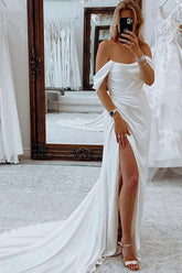 Off-The-Shoulder Slit Wedding Dresses With Sheath/Column