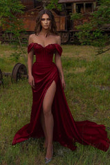 Off The Shoulder Sweetheart Long Prom Dress Split With Beadings