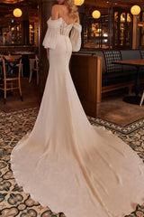 Off-The-Shoulder Trumpet/Mermaid Lace/Silk Like Satin Beach Wedding Dresses