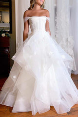 Off-The-Shoulder Tulle Wedding Dress With Cascading Ruffles