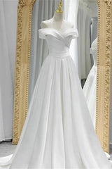 Off The Shoulder Wedding Dress Satin A Line Bridal Gowns