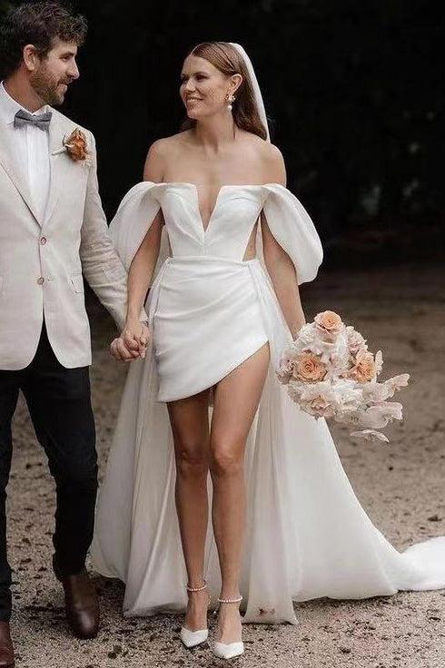 Off-The-Shoulder Wedding Dresses With Detachable Train