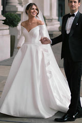 Off-The-Shoulder Wedding Dresses with Elegant Ball-Gown Long Sleeves