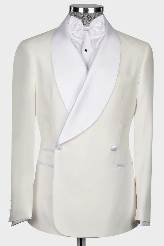 Off White Double Breasted Shawl Lapel Wedding Suit