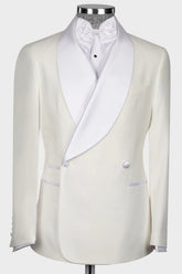 Off White Double Breasted Shawl Lapel Wedding Suit