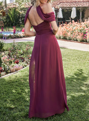 Off the Shoulder A Line Bridesmaid Dresses With Open Back Chiffon