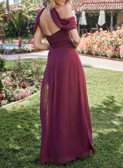 Off the Shoulder A Line Bridesmaid Dresses With Open Back Chiffon