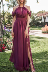 Off the Shoulder A Line Bridesmaid Dresses With Open Back Chiffon