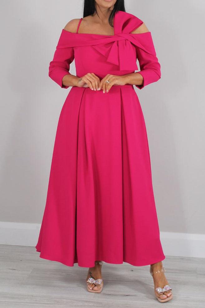 Off-the-Shoulder A-Line/Princess Ankle-Length Mother of the Bride Dress with Bow(s) and 3/4 Sleeves