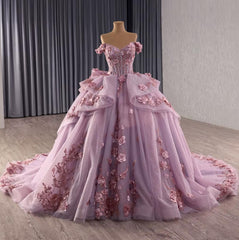 Off the Shoulder Ball Gown Quinceanera Dress 3D flowers Sweet 16 Dress