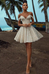 Off the Shoulder Graduation Dresses A Line Lace Short Cocktail Dresses