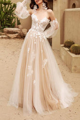 Off-the-Shoulder Lace/Tulle Wedding Dresses With Detachable Sleeve