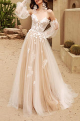 Off-the-Shoulder Lace/Tulle Wedding Dresses With Detachable Sleeve
