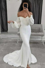 Off-the-Shoulder Mermaid Beach Wedding Dresses with Long Sleeves